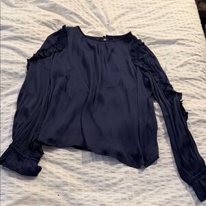 LOFT Navy Ruffled Blouse